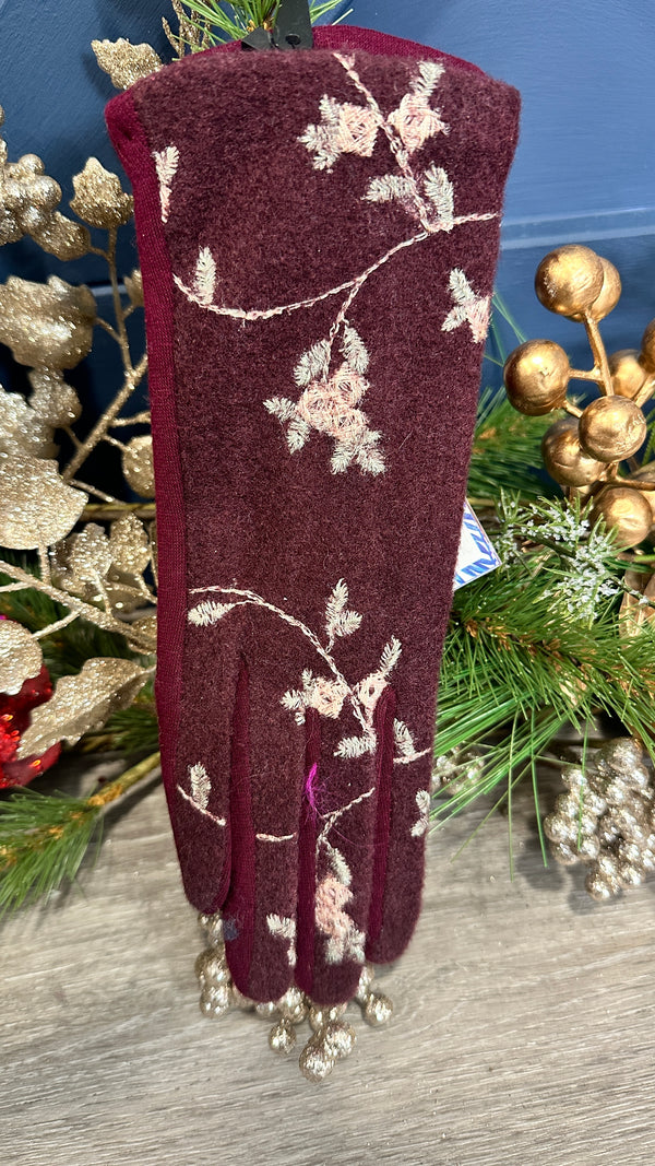 Burgundy Flower Print Glove