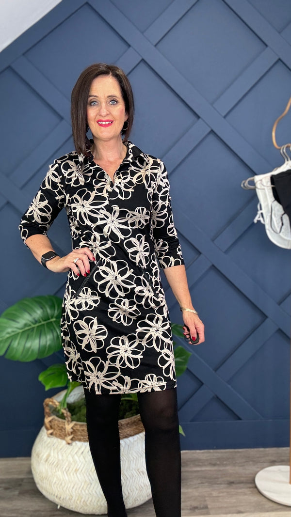 Black & Opaque Leaf DARCY Dress