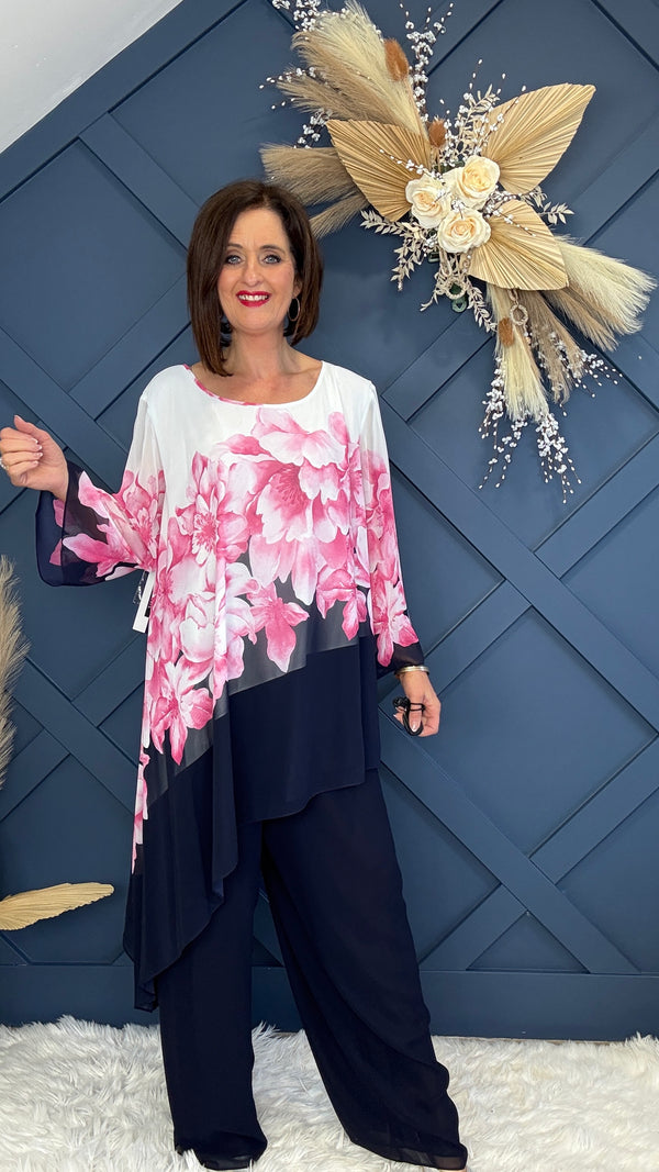 Veromia Navy and Pink Trouser Suit