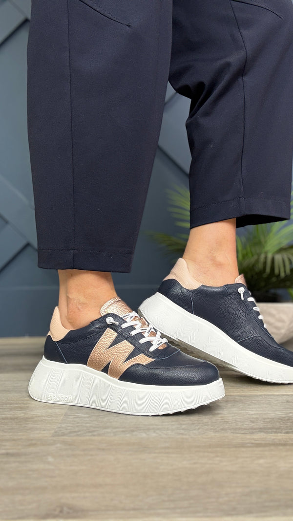 Wonders Navy & Rose Gold Trainer