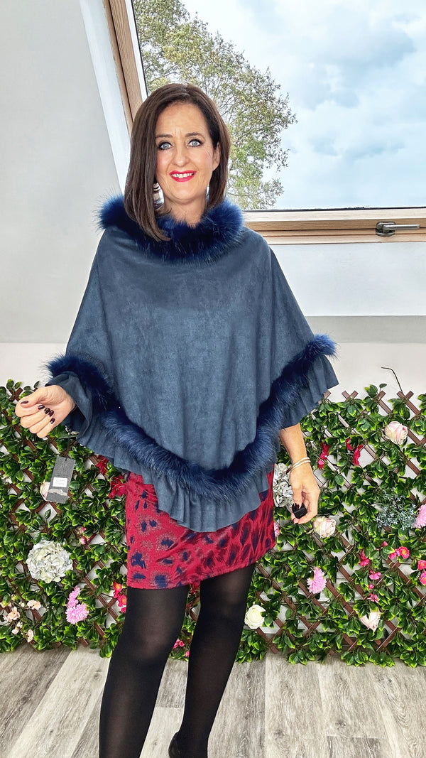 Faux Fur Suedette Poncho