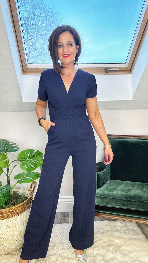 Pink boutique cheap navy jumpsuit