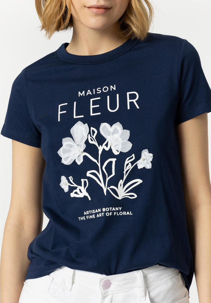Navy and White FLEUR T-Shirt